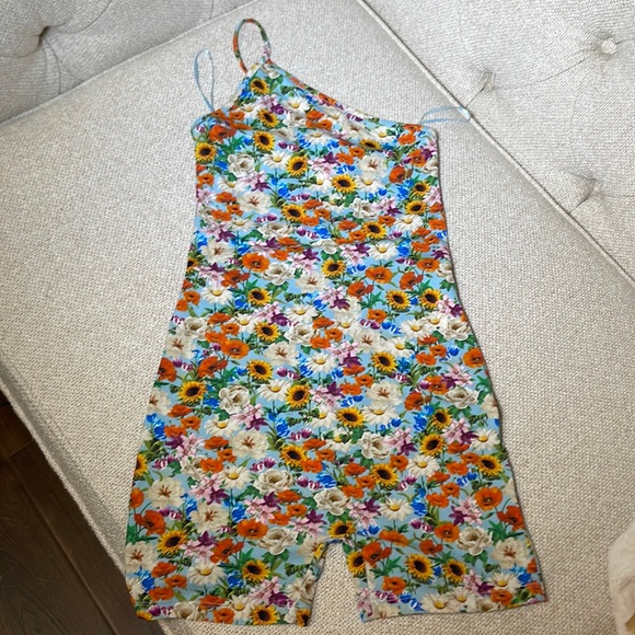 ZARA floral print One Shoulder Sleeveless romper Bodycon Adorable Tight Fit sz S - Picture 2 of 6